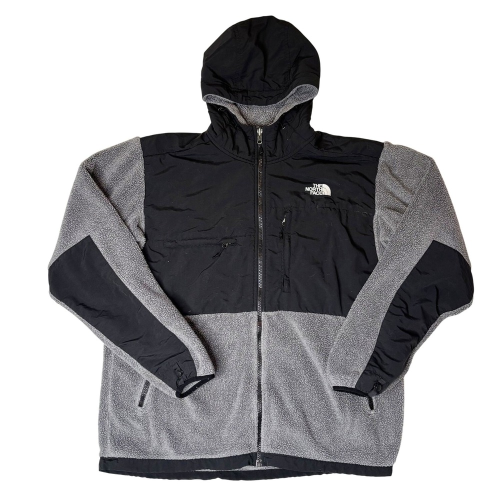 The North Face Denali Jacket Mens L Gray Black Fleece Hoodie Full Zip Gorpcore